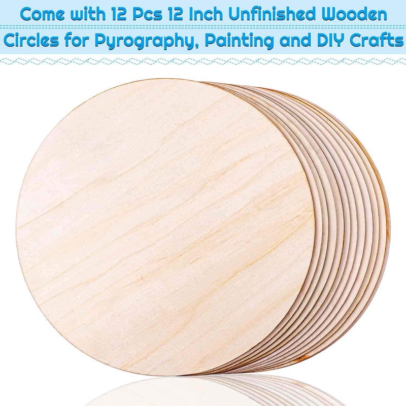 Audab Wood Circles for Crafts, Audab 12 Pack 12 Inch Unfinished Wood Rounds Wooden Cutouts for Crafts, Door Hanger, Door Design, Wood Burning - Image 2
